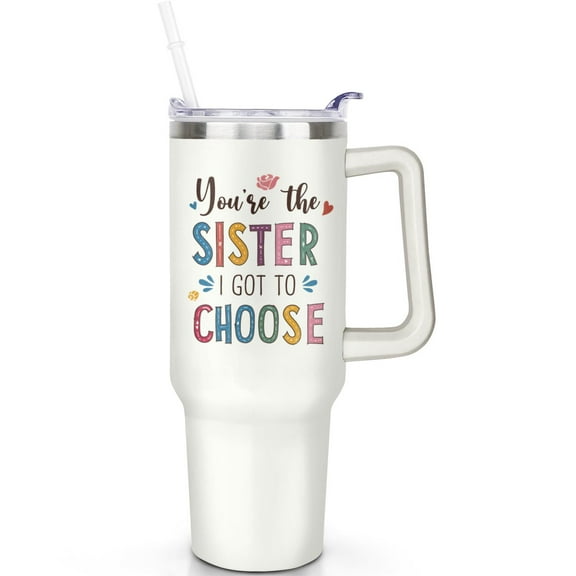 1pc Sister Cup 40oz Tumbler with Straw & Handle - Insulated Stainless Steel Cup | Holiday Gift for Man Women (Christmas, Valentine's, Birthday)