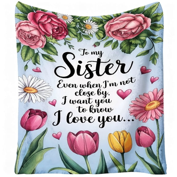 1pc Sister, Flannel Blanket, Camping Blanket, Nap Blanket, Outdoor Camping, Soft, Floral Heart Print, for Home, Travel, Couch, All-Season, Birthday