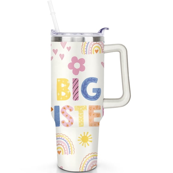1pc Sister Gift 40oz Tumbler with Straw & Handle - Insulated Stainless Steel Cup | Holiday Gift for Man Women (Christmas, Valentine's, Birthday)