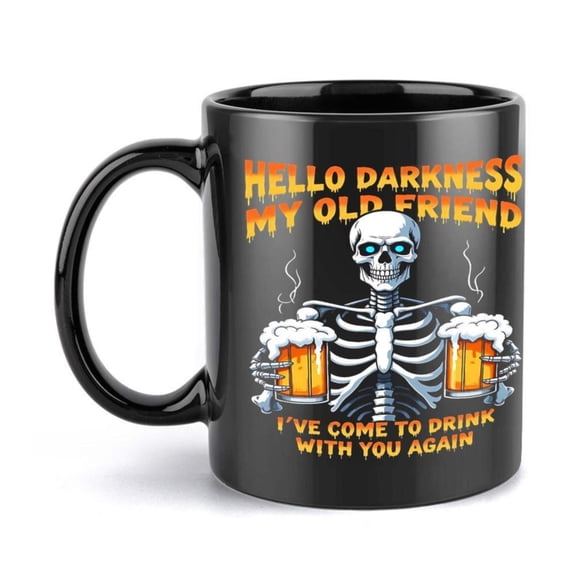 1pc Skeleton Beer Mug 11oz Ceramic Coffee Cup with Hello Darkness My Old Friend Design Ideal Christmas New Year and All Season Drinks Festive Idea Holiday Mug Playful Skeleton Design Glossy Finish