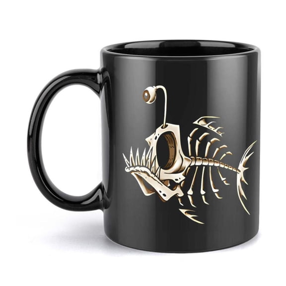 1pc Skeleton Fish Design 11oz Ceramic Coffee Mug Black with Golden Accents Christmas New Year Gifts Ideal Hot Cold Drinks Unique Skeleton Fish Pattern Durable Ceramic Cup