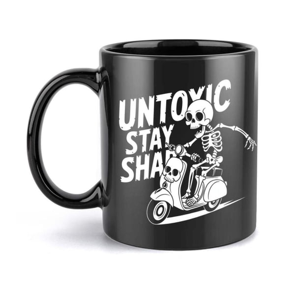 1pc Skeleton Scooter 11oz Ceramic Coffee Mug Untoxic Stay Design Black with White Graphics Christmas New Year Gifts Ideal Hot Cold Drinks Scooter Mug