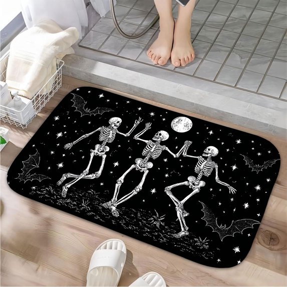 1pc Skeletons Dancing Absorbent Non-Slip Bathroom Thickened Flannel Rug Decor,Soft,Quick Drying,Suitable For Indoor/outdoor Use,Bathrooms,Bedrooms,Kitchens,Terrace,Laundry Rooms,16"x24"