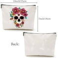 thumbnail image 1 of 1pc Skull Canvas Makeup bag Cosmetic Pouches Bags Flowers Portable Travel Make Up Canvas Toiletry Organizer Storage Purse Case with Zipper Gifts for Women Friends Teacher Halloween 10 x 7 Inch, 1 of 5