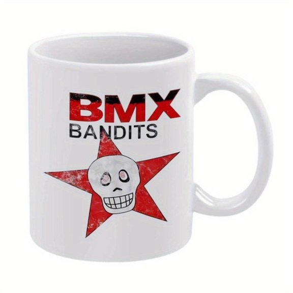 1pc Skull Design Ceramic Coffee Mug 11oz BMX BANDITS Text Hand Wash Only Reusable Drinkware Hot Cold Beverages Birthday Holiday Gifts