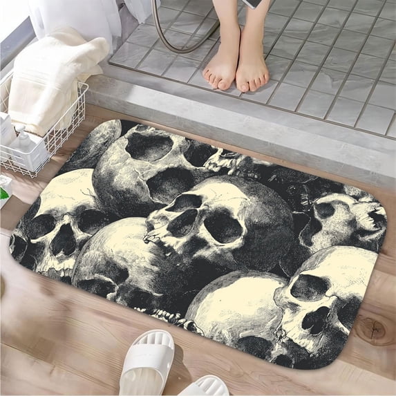 1pc Skulls Absorbent Non-Slip Bathroom Thickened Flannel Rug Decor,Soft,Quick Drying,Suitable For Indoor/outdoor Use,Bathrooms,Bedrooms,Kitchens,Terrace,Laundry Rooms,16"x24"
