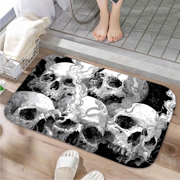 1pc Skulls with Smoke Absorbent Non-Slip Bathroom Thickened Flannel Rug Decor,Soft,Quick Drying,Suitable For Indoor/outdoor Use,Bathrooms,Bedrooms,Kitchens,Terrace,Laundry Rooms,16"x24"