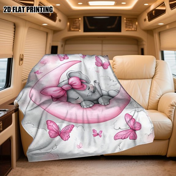 1pc Sleeping Elephant & Moon Whisper Butterflies Blanket Soft Cozy Bedspread Throw Suitable for Car Sofa & Bed Bedspread with Elephant & Patterns Clean Contemporary Gift