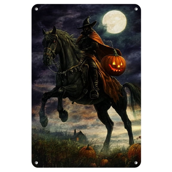 1pc Sleepy Hollow's Missing Knight Metal Emblem - Frameless Gothic Fantasy Horse and Pumpkin Mural, Waterproof and Dustproof, Ideal for Home, Bedroom, Coffee Shop Decor, Christmas and Halloween