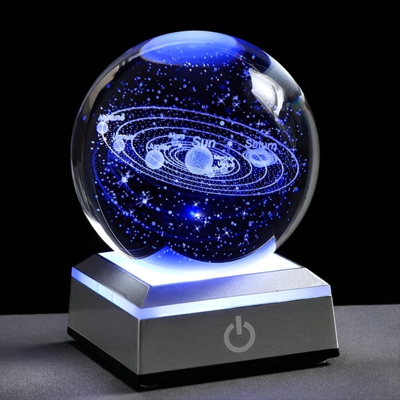 1pc Small 3D Solar System Crystal Ball with Multicolor Lighting Touch LED Base,Science Astronomy Space Night Light for Home Decoration,Gifts Ideas for Boyfriends Husband Him,Cool Presents for Fathers