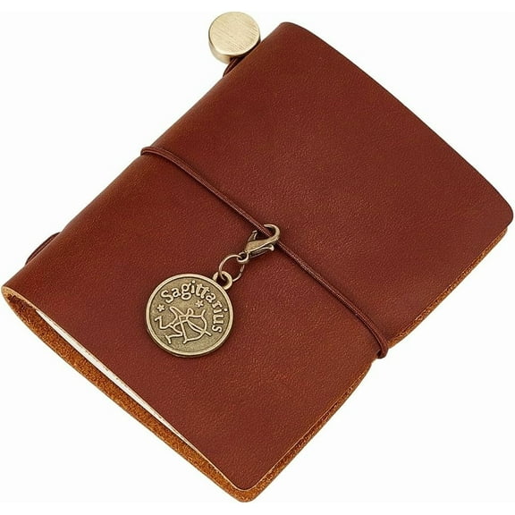 1pc Small Leather Journal 3.3x3.1 Notebook Carving Travel Vintage Daily Blank Paper Refillable 128 Pages Bound Portable Notepad for Man Women Antique Gifts Artist Traveler Writing Brown