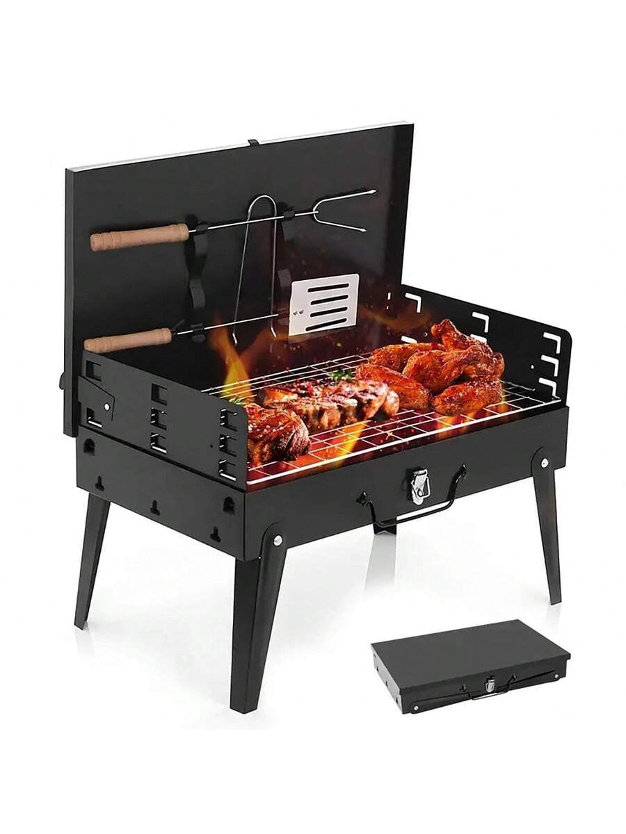 1pc Small Portable Charcoal Grill, Foldable Outdoor Grill With Barbecue Accessories, Suitable For Outdoor Cooking, Camping, Hiking, Picnicking, Tailgate Parties, And Backyard Parties