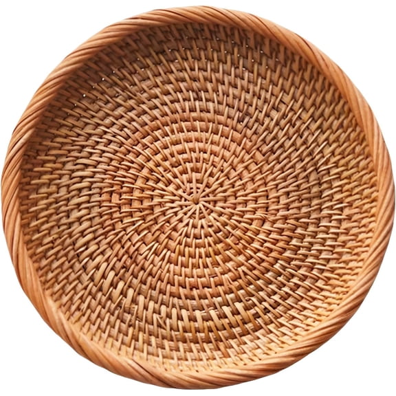1pc Small Rattan Fruit Bowl for Candy Nuts Cracker Countertop Decorative Wicker Organizer Basket for Entryway Key and Table Accessory,Table Small Serving Bowl for Display 7.5"X7.5"X1.2"