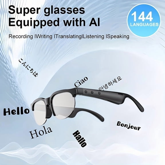 1pc Smart Glasses, Wireless Speaker, AI Translator, 8H Battery Life, Anti-Blue Light UV Protection, Voice Control Smart Glasses With Built-in Mic & Speakers, Duoecho Glasses For Gaming Meeting