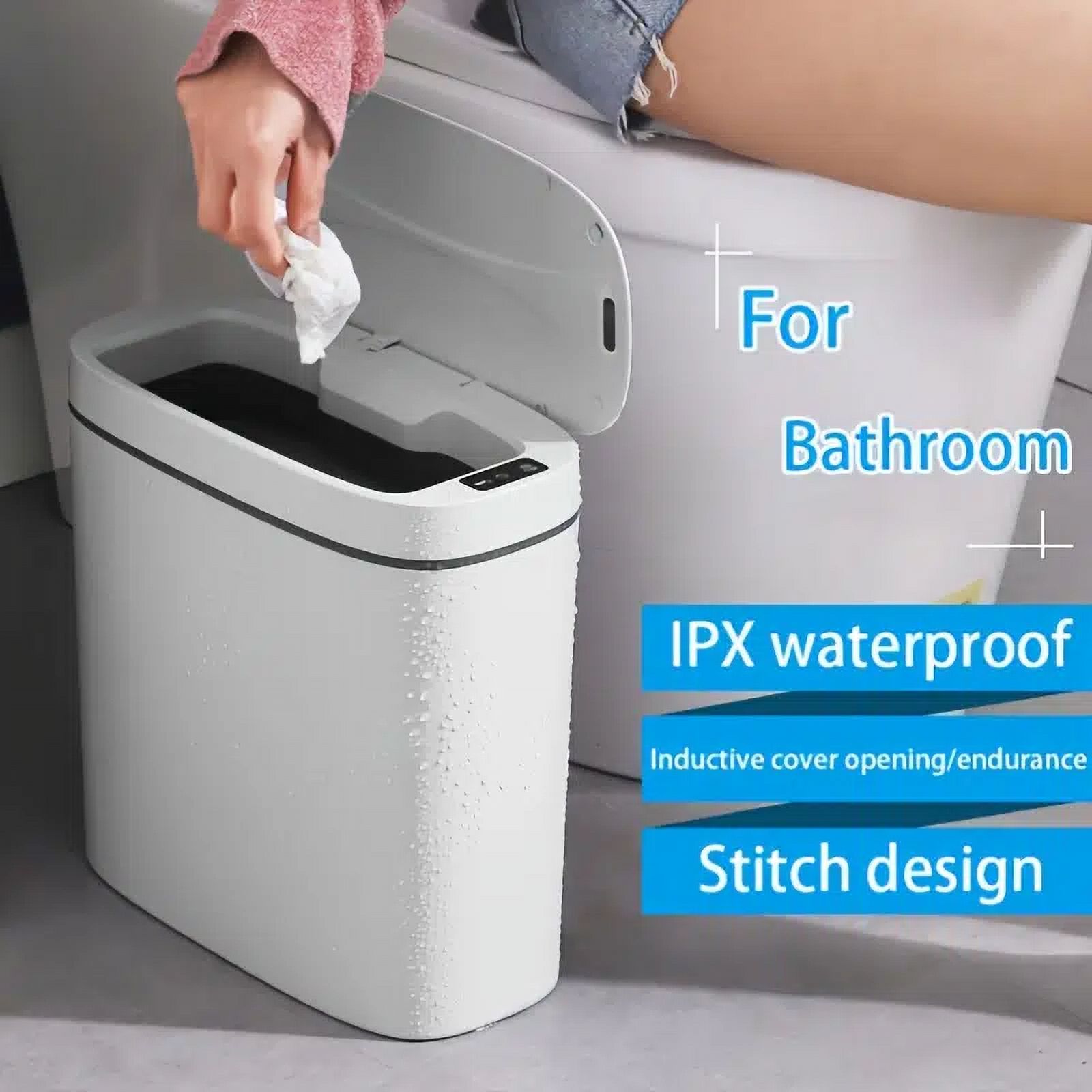 Anborry Bathroom Automatic Trash Can 2 Pack 2.2 Gallon Touchless Motion Sensor Small Slim Garbage Can With Lid Smart Electric Narrow Garbage Bin For Bedroom Office Kitchen (Black