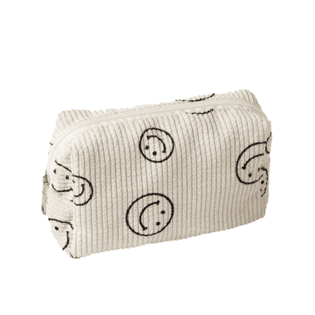1pc Smiling Face Corduroy Makeup Bag, Cute & Aesthetic Cosmetic Pouches for Women, Portable Travel Toiletry Organizer, Purse Storage - Multi Colors