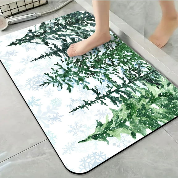 1pc Snow covered Pine Trees Bathroom Rug Bathroom Decor and Accessories- Durable,Anti Slip,And Quick Drying,Suitable For Indoor/outdoor Use - Perfect For Bathrooms,Bedrooms,Kitchens