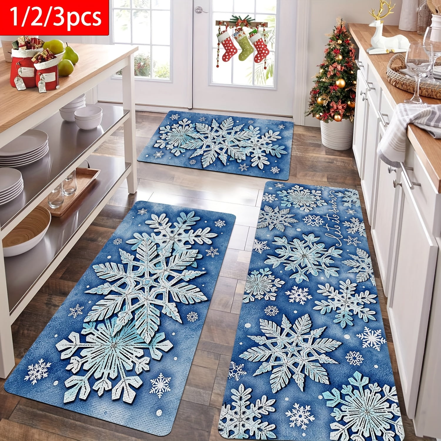 1pc, Snowflake Pattern Kitchen Rug, a Beautiful Home Decor Rug. Made of ...