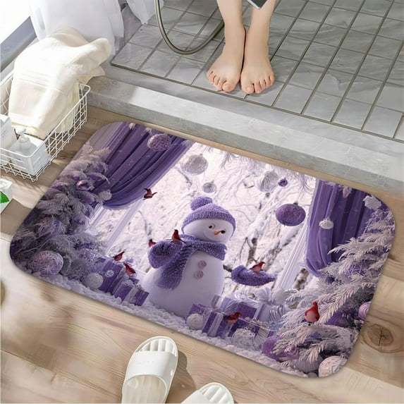 1pc Snowman Decorated Absorbent Non-Slip Bathroom Thickened Flannel Rug Decor,Soft,Quick Drying,Suitable For Indoor/outdoor Use,Bathrooms,Bedrooms,Kitchens,Terrace,Laundry Rooms,16"x24"