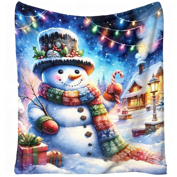 1pc Snowman, Flannel Blanket, Soft, Warm, Festive Print, for Living Room, Bedroom, Sofa, All-Season, Halloween, Christmas, Home Decor, Fall Home