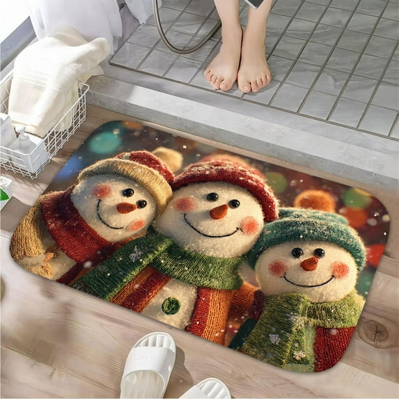 1pc Snowmen Absorbent Non-Slip Bathroom Thickened Flannel Rug Decor,Soft,Quick Drying,Suitable For Indoor/outdoor Use,Bathrooms,Bedrooms,Kitchens,Terrace,Laundry Rooms,16"x24"
