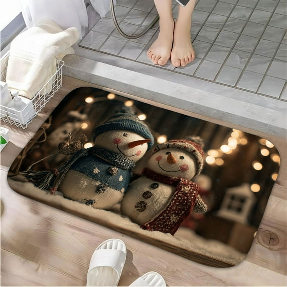 1pc Snowmen in Winter Decor Absorbent Non-Slip Bathroom Thickened Flannel Rug Decor,Soft,Quick Drying,Suitable For Indoor/outdoor Use,Bathrooms,Bedrooms,Kitchens,Terrace,Laundry Rooms,16"x24"