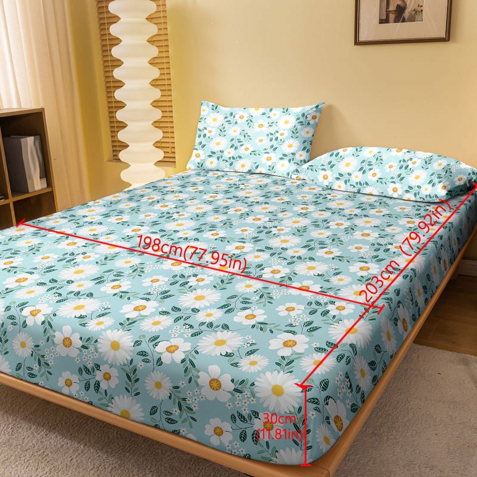 1pc Soft Brushed Fresh Daisy Print Fitted Sheet Comfortable Bedding