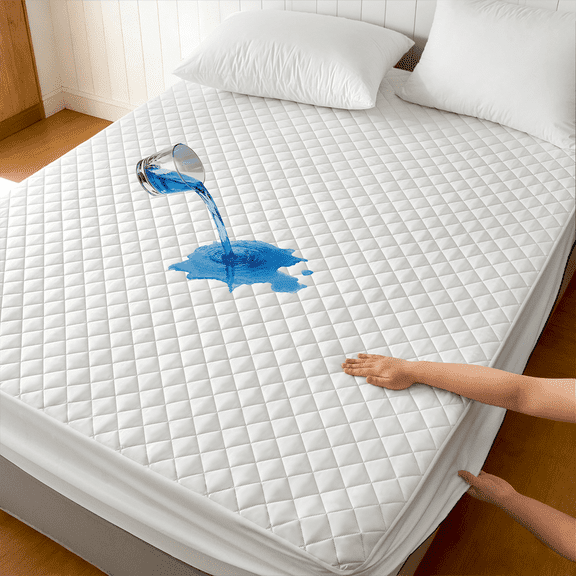 1pc Soft & Comfortable Waterproof Thickened Mattress Protector, Cooling Bedspreads, Layered Fitted Sheet With Solid Color Bedding Design, Ideal For Bedroom, Guest Room And Hotel Mattress Protection