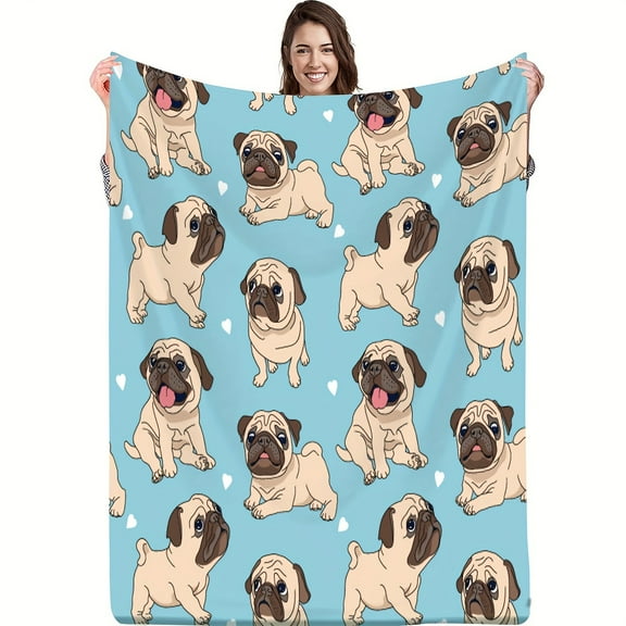 1pc Soft & Cozy Flannel Blanket for Dog Lovers - Cute Pug Dog Gift, Skin-Friendly, Warm, Comfortable Throw Blanket for Sofa Bed