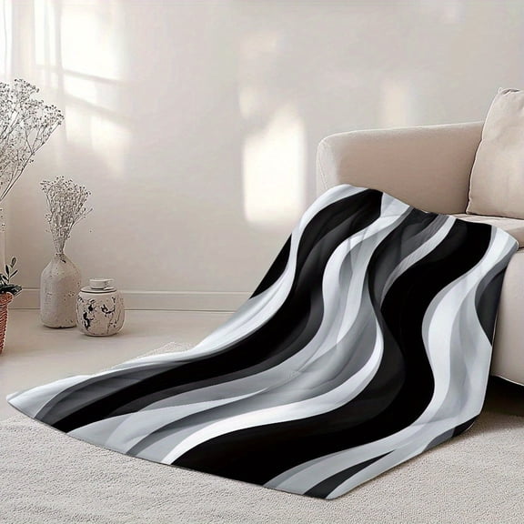 1pc Soft Cozy Lightweight Flannel Blanket Suitable for Sofa Bed Office & Travel Retro Abstract Wave Layers Print in Neutral Multi Color ( Grey ) All Season Bedspread or Couch Throw