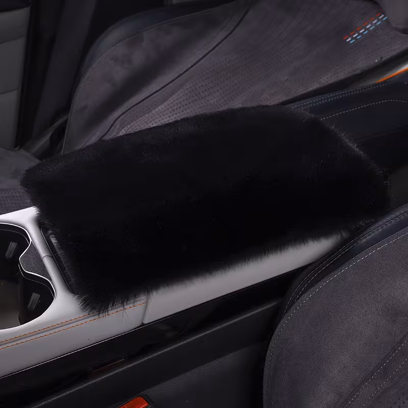 1pc Soft Faux Fur Armrest Pad, Winter Warm Center Console Cushion, Creative Car Interior Handrest Accessory