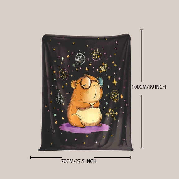 1pc Soft Flannel Capybara Print Throw Blanket Stars & Math Symbols Celestial Fantasy Design All-Season Cozy for Home Camping Travel Office Machine Washable Holiday Gift