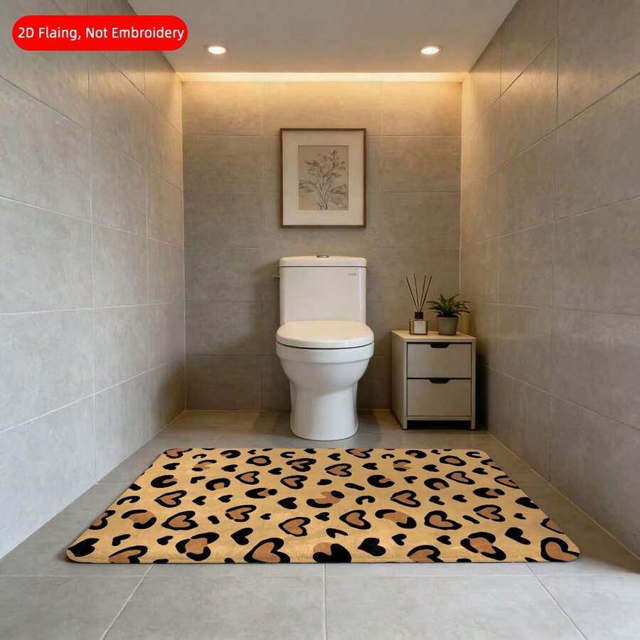 1pc Soft Flannel Heart & Leopard Print Area Rug, Non-Slip Floor Mat ...