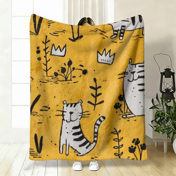 1pc Soft High-Definition Digital Print Tiger Theme Flannel Blanket, Yellow Cartoon Style, Cooling, Soft Breathable, Perfect Gift for All Seasons, Machine Washable