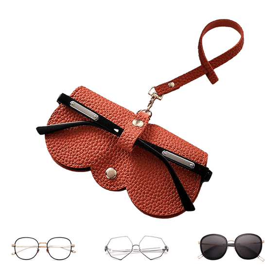 1pc Soft Leather Sunglass Bag, Holder Eyeglasses Case, Portable Glasses Pouch With Button Clip Wrist Strap