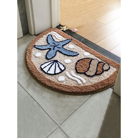 1pc Soft Plush Ocean Starfish Shell Floor Mat 45 X 70 Cm Non Slip Absorbent Bathroom Mat For Living Room Kitchen Washable New ArrivalBrown