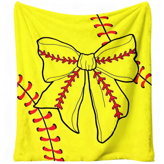 1pc Softball Blanket for Fans and Players, Softball-Themed with Bow Pattern, Cozy Flannel Sports Gift for Team Gifts, Dorm Home Decor, - Use for And
