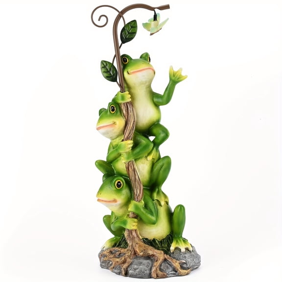 1pc, Solar Light for Outdoor Gardens, Decorative Resin Craft Featuring Three Frog Statues, Lawn Lighting, Garden Ornament, Yard Decoration, Lawn Ornament