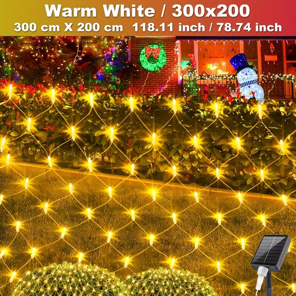 1pc Solar Net Lights (192LED/96LED) | 8 Modes, IP65 Waterproof, Auto On/Off | 298.27"×2016.69"/59.06"×59.06" Sizes | For Garden/Patio/Xmas Tree/Wedding/Halloween | Festive Outdoor Fairy Lights
