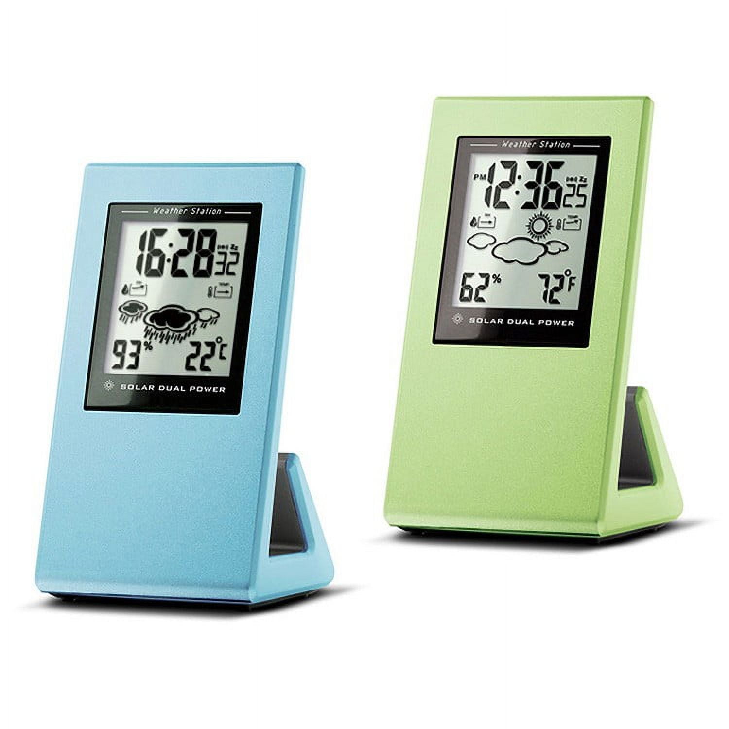 1pc Solar Powered Weather Temperature Humidity Clock Dual Energy Alarm ...