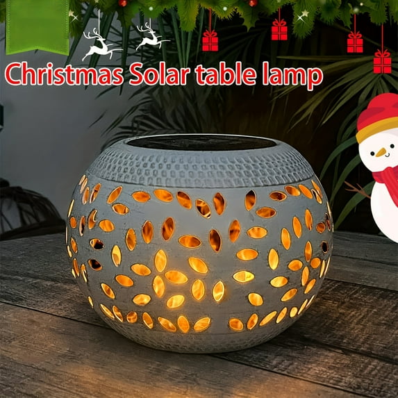 1pc Solar Table Lights Outdoor Waterproof, Dancing Flickering Flame Lamp, White Metal Tabletop Light, Solar Powered Decorative Lighting Lantern