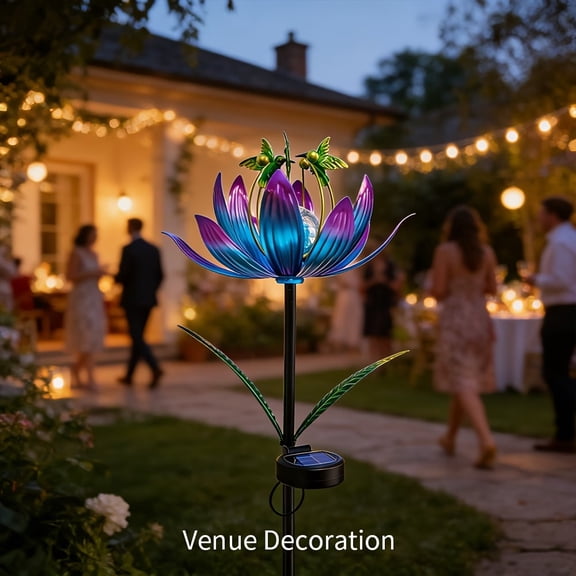 1pc Solar Wind Spinner - Kinetic Lotus Flower Garden Sculpture with Crackle Glass Lighting for Outdoor Decor