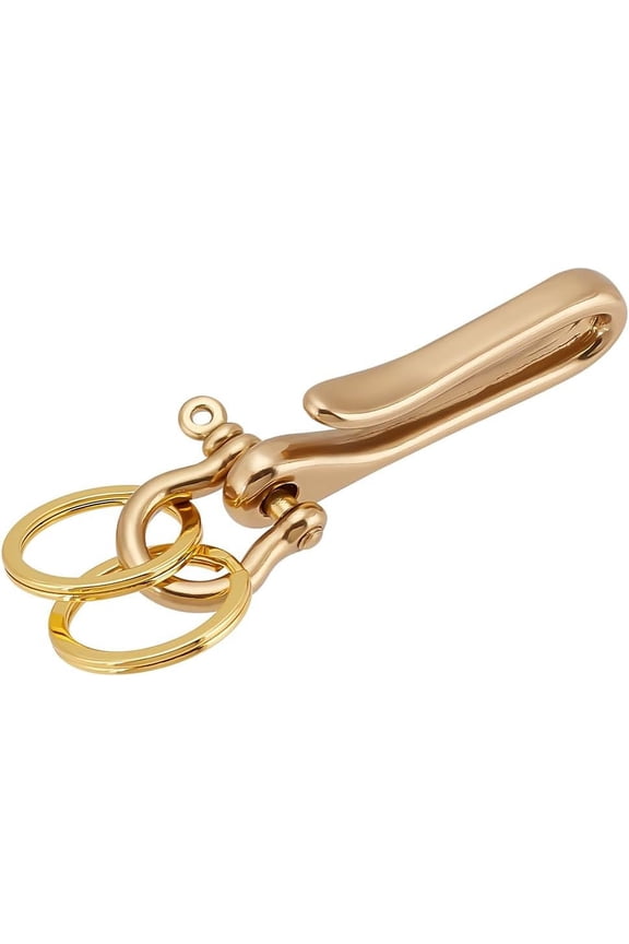 1pc Solid Brass U Key Loop Hook 2.3" Keychain Holder Keychain Belt Pocket Clip Slide with 2 Detachable 1 Inch Keyrings for Men Women Home Car Key Whistle ID Card Organize for making