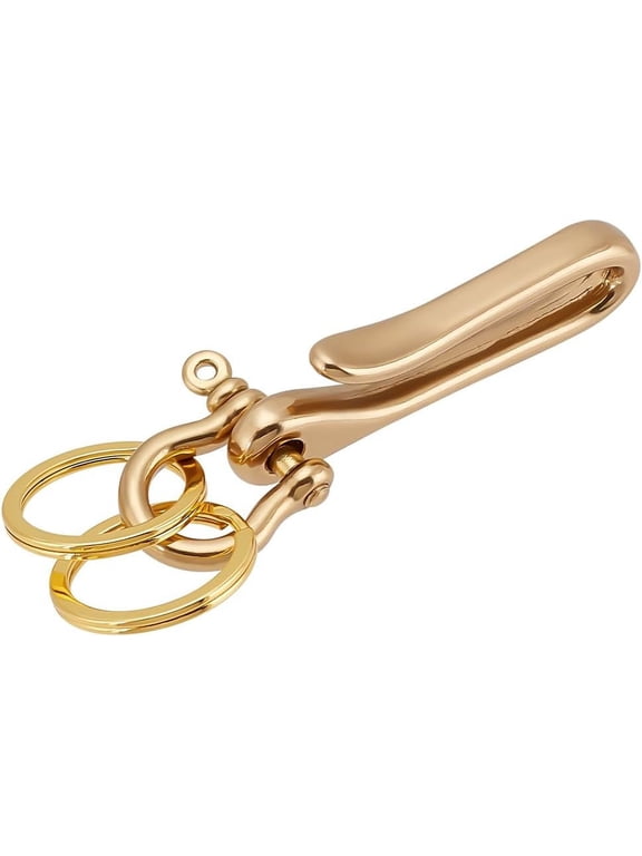 1pc Solid Brass U Key Loop Hook 2.3" Keychain Holder Keychain Belt Pocket Clip Slide with 2 Detachable 1 Inch Keyrings for Men Women Home Car Key Whistle ID Card Organize for making