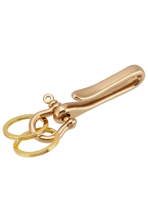 1pc Solid Brass U Shape 2.3" Hook Fish Hook Keychain Holder Keychain Belt Pocket Clip Slide with 2 Detachable 25mm/0.9" Keyrings for Men Women Home Car Key Whistle ID Card Organize