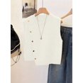 thumbnail image 1 of 1pc Solid Color Cropped Round Neck Asymmetrical Button Design Fashion Layering Sleeveless Knit Vest Tank Top Summer, Effortless Style, 1 of 10