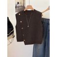 thumbnail image 1 of 1pc Solid Color Cropped Round Neck Asymmetrical Button Design Fashion Layering Sleeveless Knit Vest Tank Top Summer, Effortless Style, 1 of 9