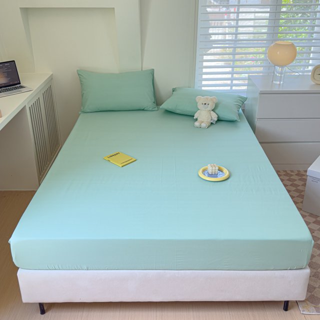 1pc Solid Color Fitted Sheet Cotton Bedsheets Yarn Dyed Bed Cover