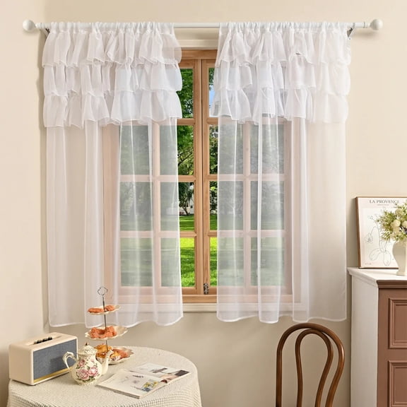 1pc Solid Colour 3-layer Lace Sheer Curain, Lace Curtains for Living Room, Bedroom, Home Decor, Window Screen Rod Pocket