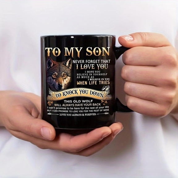 1pc to My Son Wolf Design Ceramic Coffee Mug 11oz Sentimental Keepsake Cup with Wolf Cub Symbol Ideal Birthday or Christmas Coffee Cup Mug Coffee Coff